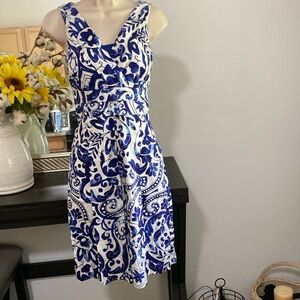 Lauren Ralph Lauren Blue and White Midi Dress